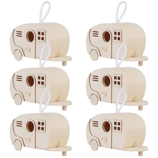 Make Market; 6 Pack: 8" Wood Camper Birdhouse by Make Market®; Category:Birdhouses; Image:1